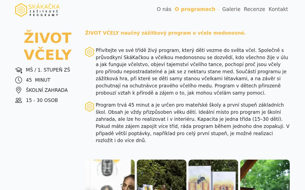 Str&aacute;nka programu Život včely na skakacka.cz