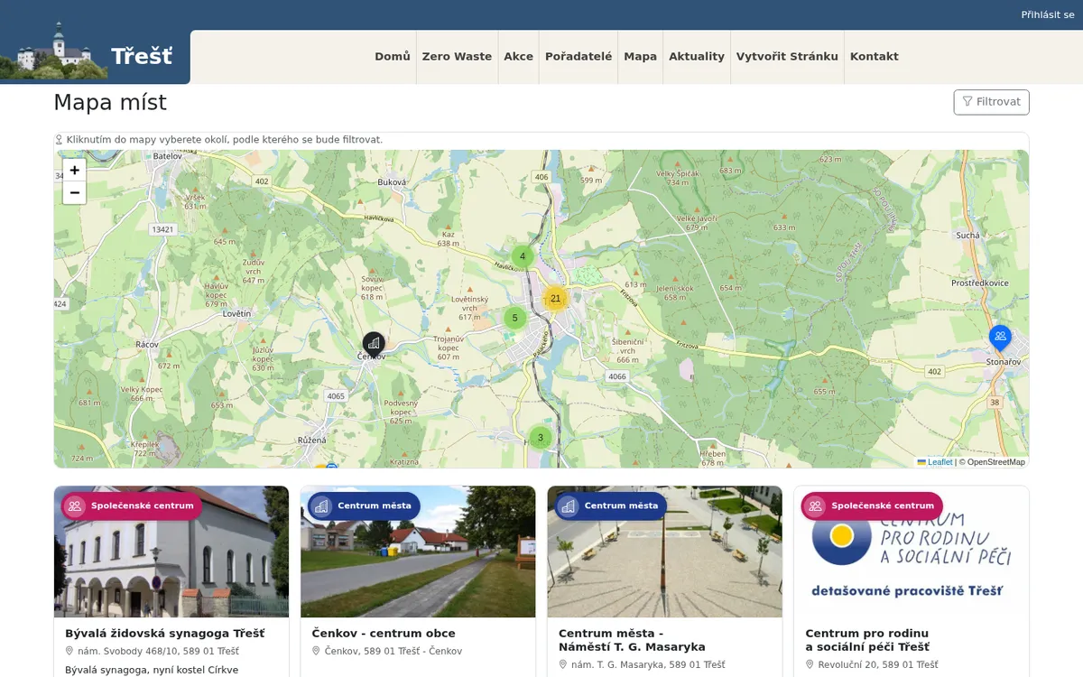 Mapa m&iacute;st na port&aacute;lu trest.info